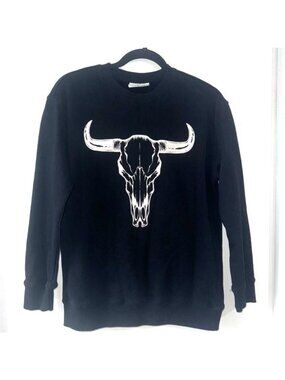 Cow Skull Graphic Black Crewneck Sweatshirt By Lotus Fashion Los Angeles